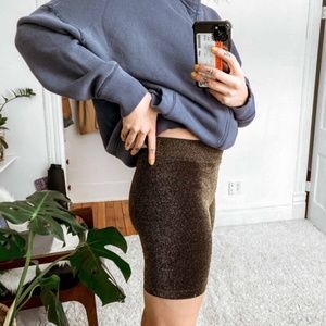 FREE PEOPLE Black + Gold Shimmer Lurex Stretch High Rise Bike Shorts XS/S